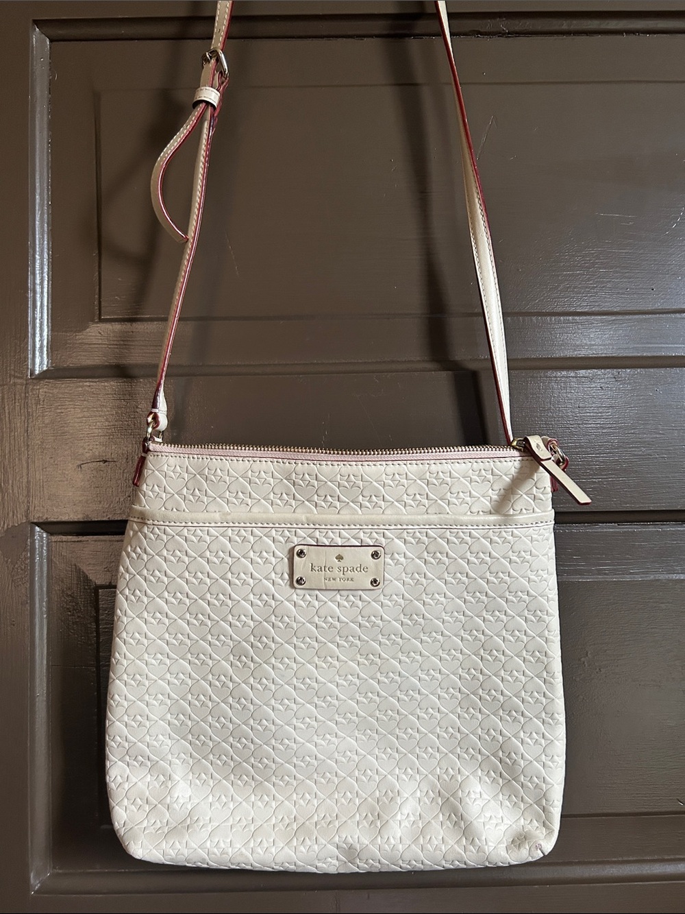kate spade Cream Quilted Crossbody with Red Trim